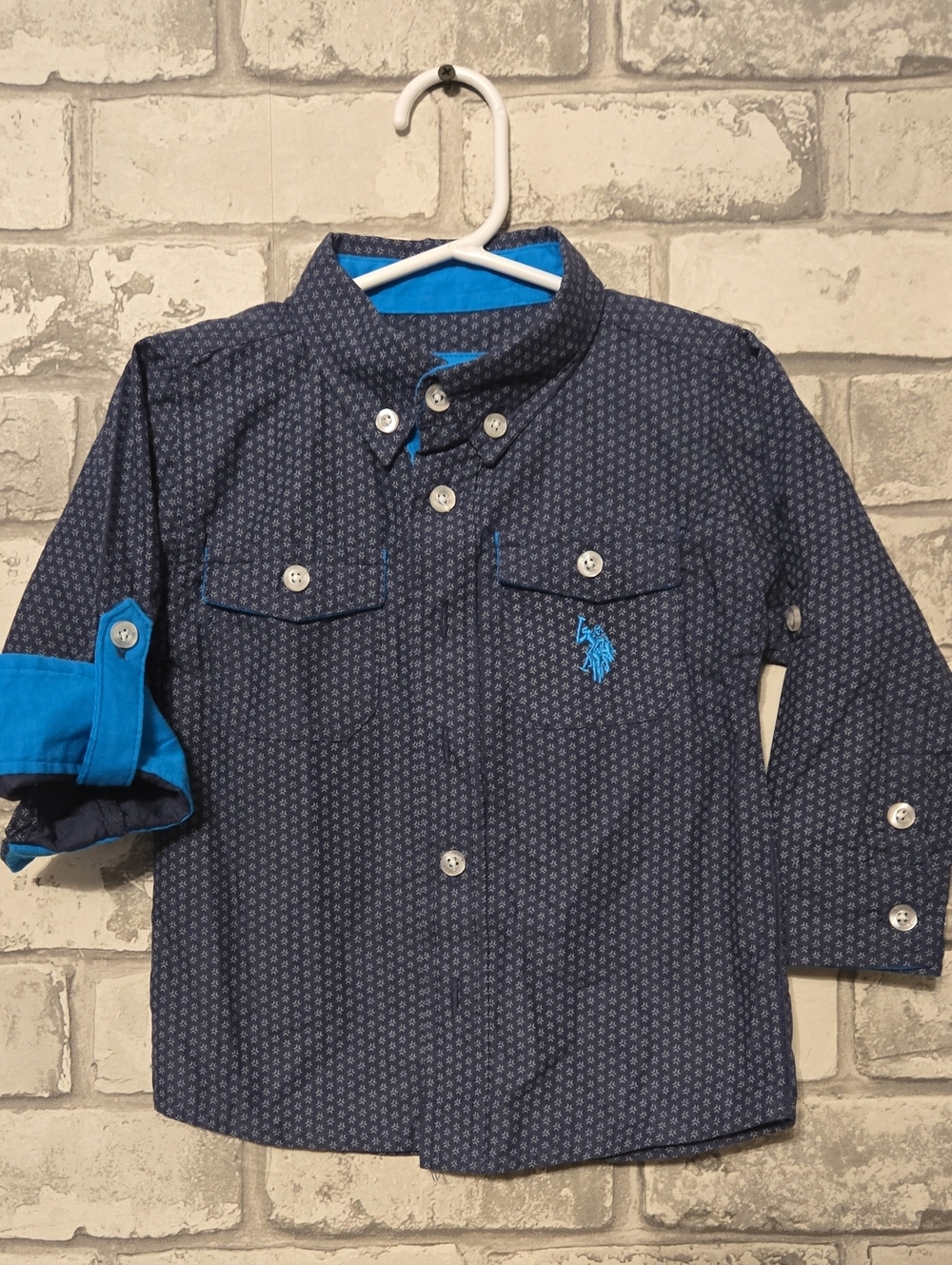 U.S. Polo Assn. Navy Micro-Print Button-Down with Bright Blue Accents